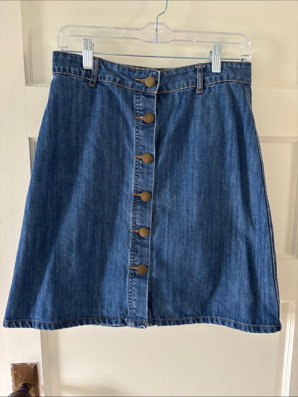 Forever 21 Medium Blue Button-Front A-Line Denim Skirt